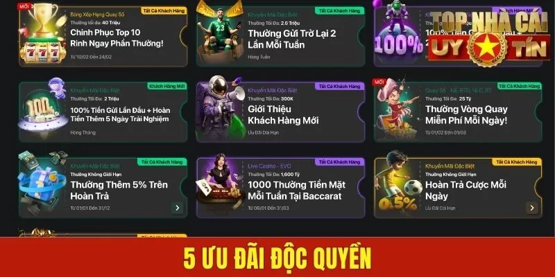 5 ưu đãi độc quyền