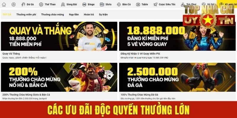 Các ưu đãi độc quyền thưởng lớn