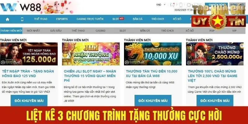 Liệt kê 3 chương trình tặng thưởng cực hời