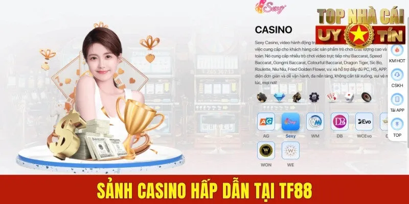 Sảnh Casino hấp dẫn tại TF88