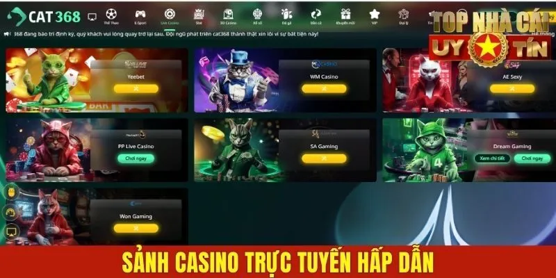 Sảnh casino trực tuyến hấp dẫn