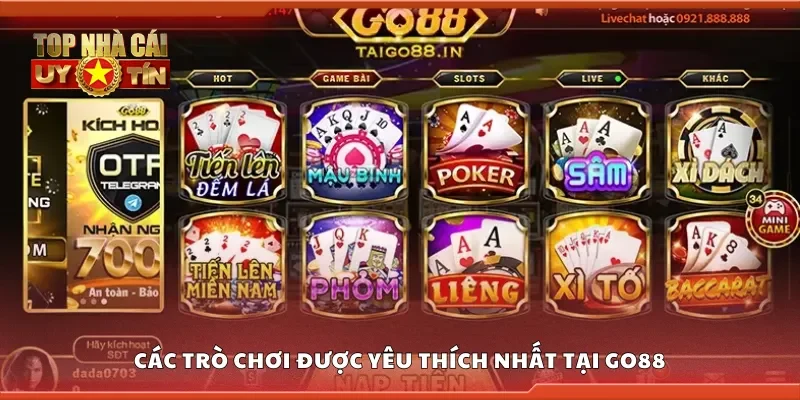 Một số trò chơi được yêu thích nhất tại Go88