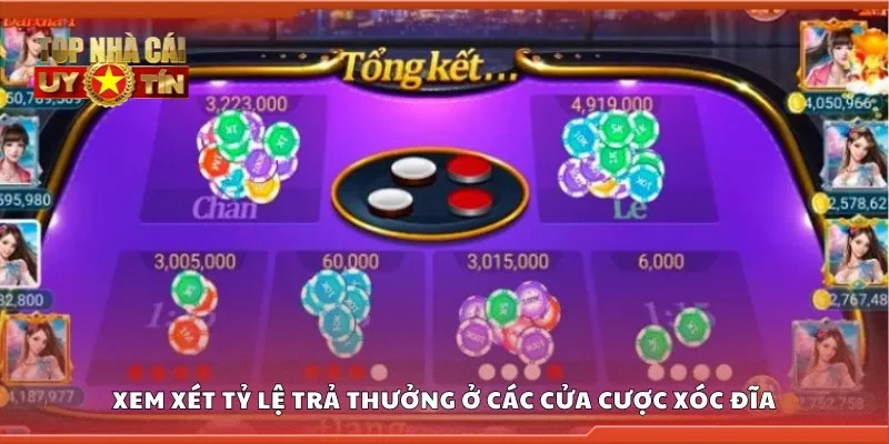 Xem xét tỷ lệ trả thưởng ở các cửa cược xóc đĩa