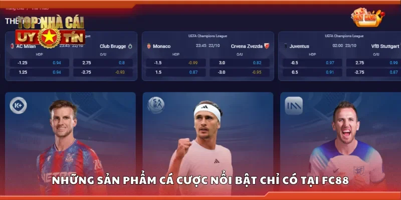 Những sản phẩm cá cược nổi bật chỉ có tại FC88