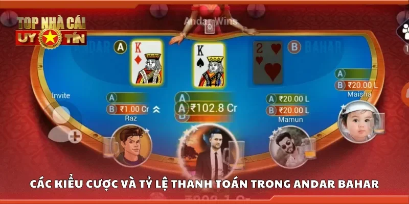 Thông tin về các kiểu cược và tỷ lệ thanh toán trong andar bahar