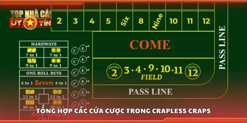 Tổng hợp các cửa cược trong crapless craps