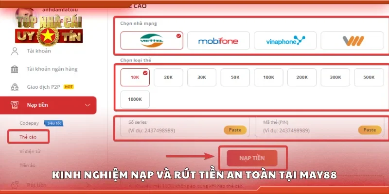 Kinh nghiệm nạp và rút tiền an toàn tại May88